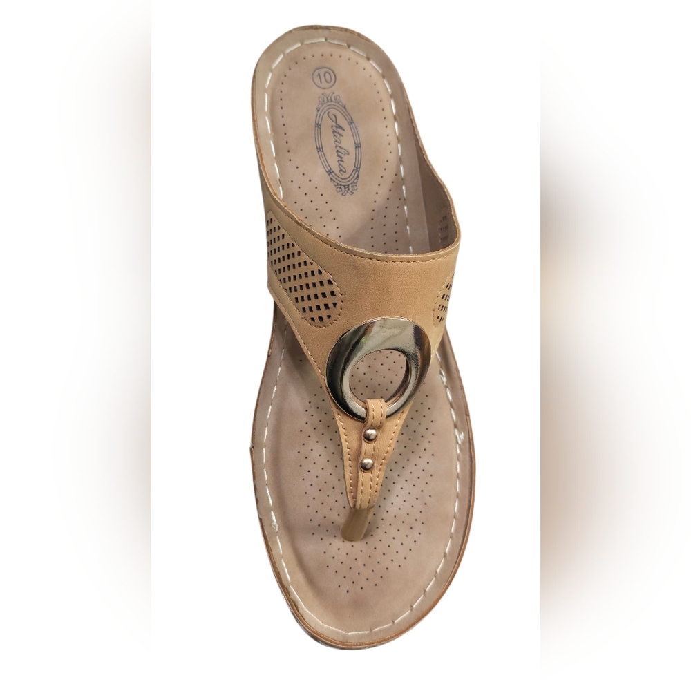 Atalina Tan Sandals with Gold Ring Detail